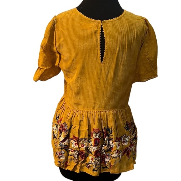 Anthropologie Bhanuni by Jyoti Mustard Yellow Embellished Peplum Top Size small - Picture 3 of 12